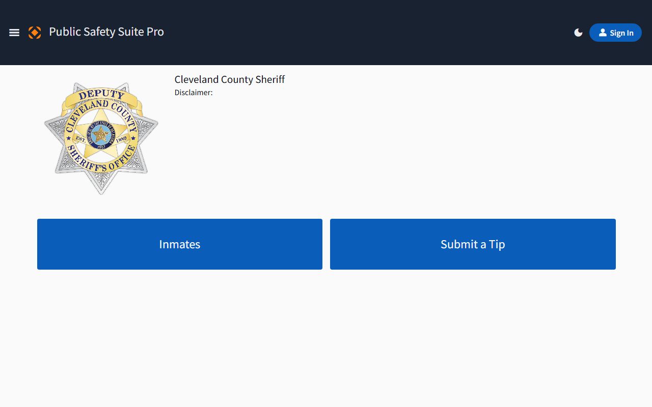 Cleveland County inmate population search portal for jail roster lookup