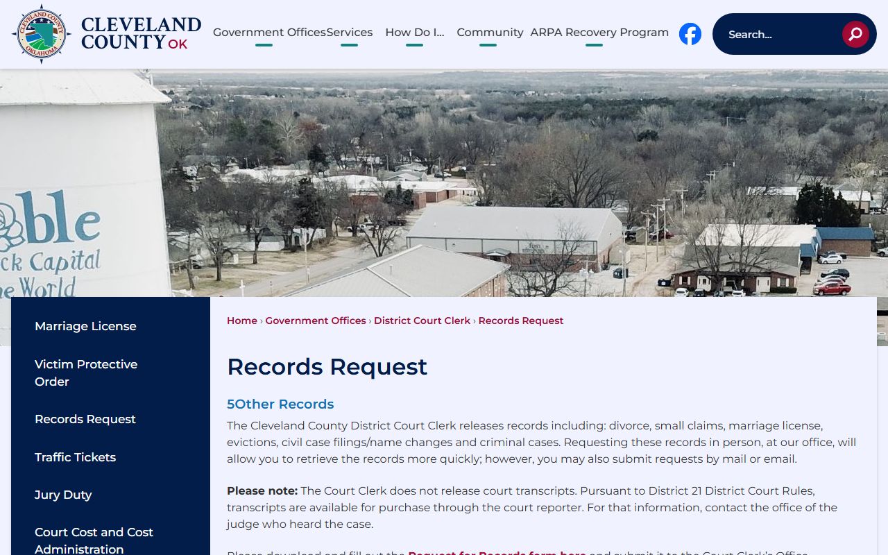 Cleveland County Court Clerk records request after jail arrest
